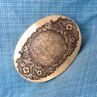 Western Cowboy Brass Belt Buckle Ornate Floral Scroll Vtg 80s OC Tanner  .SHY699 • $38.98