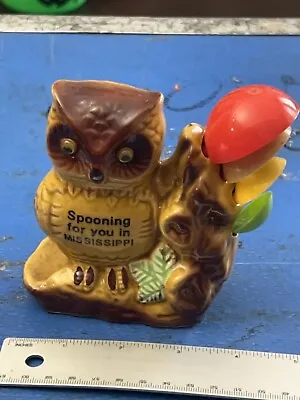 Vintage Ceramic Owl Measuring Spoon Holder Souvenir Mississippi • $7.99