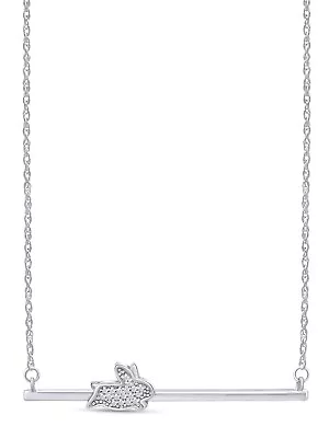 1/10ct Rabbit Bunny Bar Pendant Necklace Natural Round Diamond Sterling Silver • $93.83