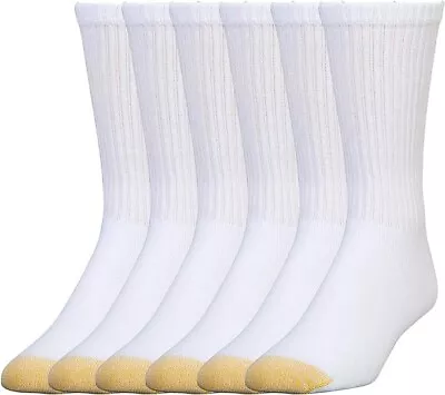 Gold Toe Men's 656S Cotton Crew Athletic Socks White 6 Pairs  Large 6-12.5 • $13.99