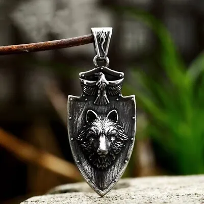 Men's Celtic Viking Silver Wolf Shield Pendant Necklace Stainless Steel Jewelry • $16.99