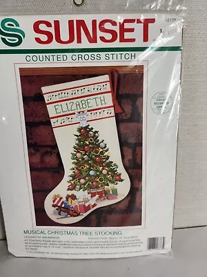 Vtg New Sunset Musical Christmas Tree Stocking Counted Cross Stitch Kit 18333 • $54.99