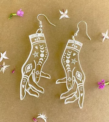 Mystic Hands Engraved Acrylic Earrings Laser Cut Acrylic Jewellery • $22
