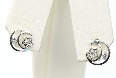 14k Yellow Or White Gold Moon And Star CZ Stud Earrings • $65.84