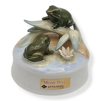 Vintage Otagiri Frogs On Lily Pad Music Box  Moon River  Porcelain Japan Works! • $20.99