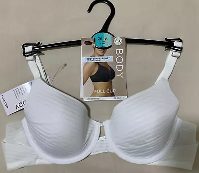 M&S BODY SHAPE DEFINE UNDERWIRED  NATURAL UPLIFT FULL CUP Bra In WHITE Size 36A • £11.99