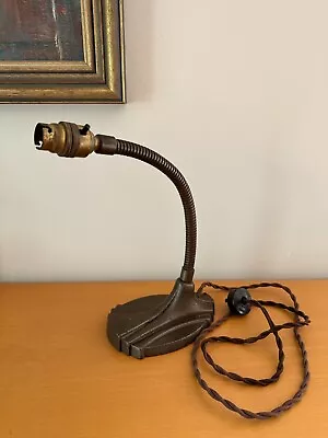 VINTAGE ART DECO GOOSENECK CAST IRON SCALLOPED DESK LAMP LIGHT ~ 1930s AUSTRALIA • $80