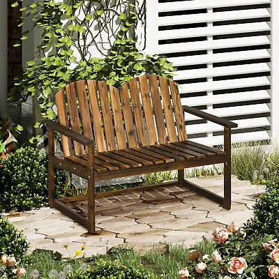 Outdoor Wooden Bench For Two People Patio Loveseat Chair With Slatted Backrest • £65.99