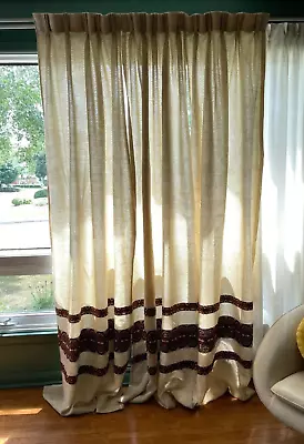 Vintage 70s Pleated Curtain Thick Woven Panel Brown And Red Price For One • $100