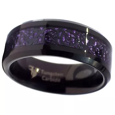 Tungsten Black Celtic Dragon Ring Purple Carbon Fiber 8mm Womens Mens Sizes 5-17 • $39.99