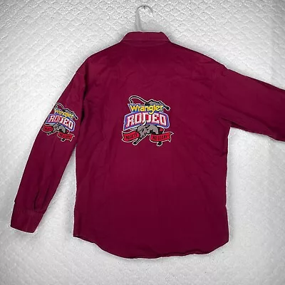 Vintage Wrangler Western Shirt Rodeo Size XL Maroon Red Embroidered Heavyweight • $32