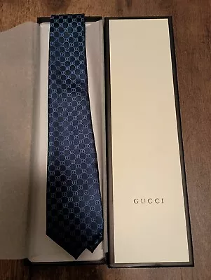 Gucci Tie Mens GG Blue Pattern Interlocking Logo • $85