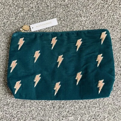 £10 • Buy BNWT Accessorize Green Suede Look Embellished Make Up Bag