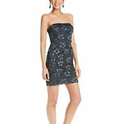 MARINA ONYX NITE 10 Blue W/ Black Lace Strapless Beaded Dress NWT $154 • $34.99