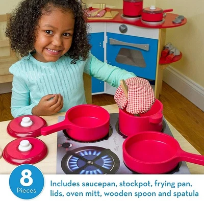 $29.99 • Buy Melissa & Doug Deluxe Wooden Kitchen Accessory Set - Pots & Pans (8 Pcs) Ages 3+