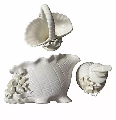 Tropical Bathroom Ceramic Set Coastal Beach Seashell 3-pc Collection Home Decor • £53.01