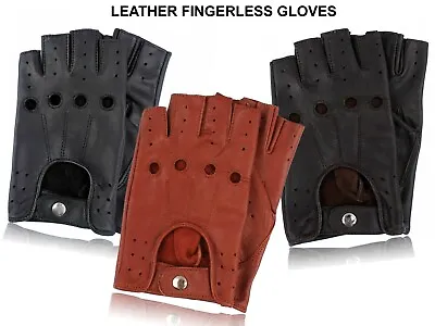 Real Leather Fingerless Gloves Bikers Full Training Cycling Gym Wheel Chair Use • £6.49