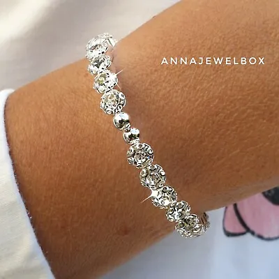 £5.97 • Buy Silver Cubic Zirconia Diamant Crystal Tennis Bracelet Flexi Bangle Bridal Gift