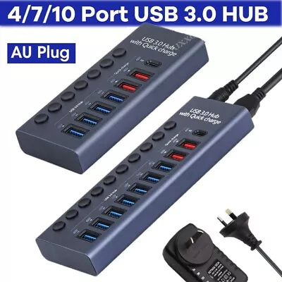 4/7/10 Port USB 3.0 HUB Powered High Speed Splitter Extender With Power Supply • $44.99