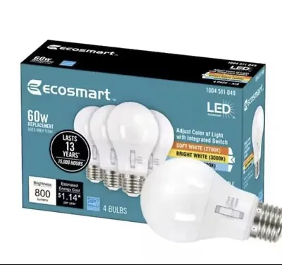 EcoSmart 60W Dimmable LED Light Bulbs (4Pack) Bright White Soft White & DayLight • $8.89