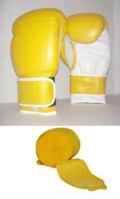 Yellow Boxing Gloves Bonded Leather With Air Max Palm Mexican Handwraps Free • $19.95