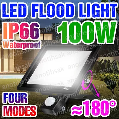 100W LED Flood Light With PIR Motion Sensor Floodlight Outdoor Garden Security • £14.90