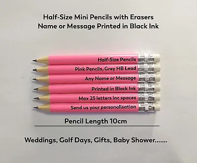 Personalised Printed Half-Size Pencils With Erasers. Golf Gift Wedding Events • £10.95