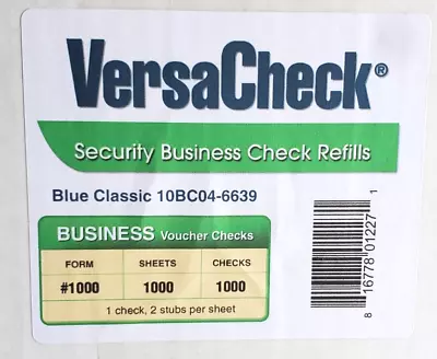 1000 Sheets VersaCheck Security Business Check Refills BLUE CLASSIC 10BC04-6639 • $69.99