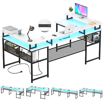 130 Inch U Shaped Computer Desk With Outlets & LED L-Shaped Office Desk White • $239.99