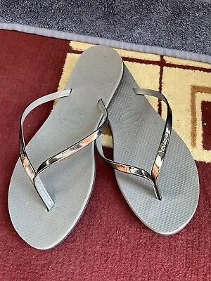 Havaianas You Metallic Flip Flops - Size 39 / 40 Grey & Silver • £19.50