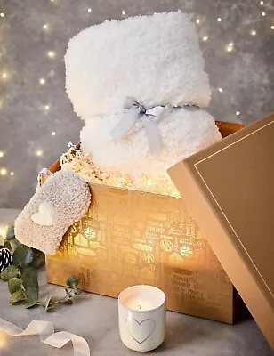 NEW M&S Faux Alpaca Large Blanket Throw Eye Mask Bergamot Candle Hamper Gift • £49.99