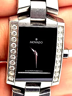 Movado Black Stainless Steel Diamonds Eliro 84 C1 415 S Women's Watch 22mm $749. • $749