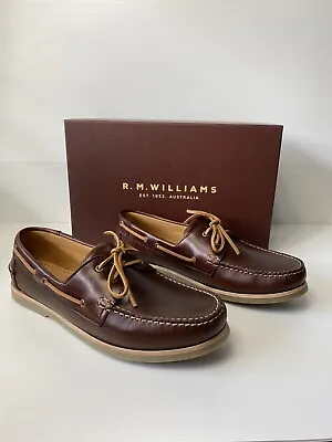 RM Williams Hobart Boat Shoe Dark Brown Leather Loafer Size AU 11  G EU 46 • $290
