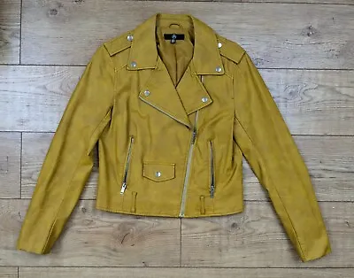Misguided Faux Leather Mustard Biker Jacket UK 12 VGC • £9.99