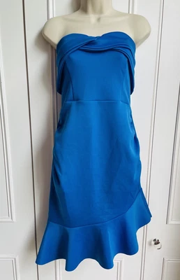 £5 • Buy ASOS Cobalt Blue Strapless Bodycon Dress 12 NEW Asymmetric Ruffle Hem