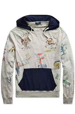 NWT Polo Ralph Lauren Grey YALE TIGERS FOOTBALL CARTOON Hooded Shirt Men's S • $85