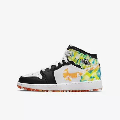 Nike Air Jordan 1 Mid SE (GS) [DJ6563-038] Kids Casual Shoes Black/White/Orange • $240.85