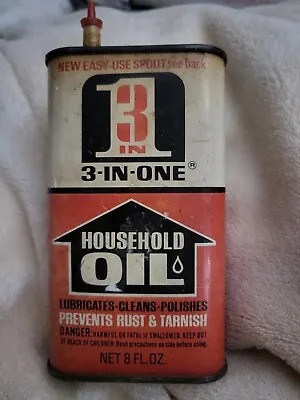 Vintage 3-In-One Oil Can 1/2 Pint Can Economy Size Handy Oiler Embossed Circle • $10.44