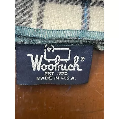 Woolrich Blue Plaid Wool Blanket 54x56 Inches Made In USA Blue Cream Purple A • $68.88