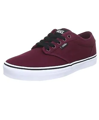 VANS Atwood Mens Canvas Skater Trainers Plain Shoes Lace Up Plimsolls Oxblood • £52.99