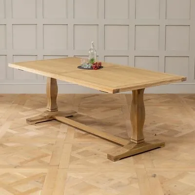 Solid Limed Oak Refectory Dining Table - 2m Length - Seats 6 To 8 - Large - LR20 • £649