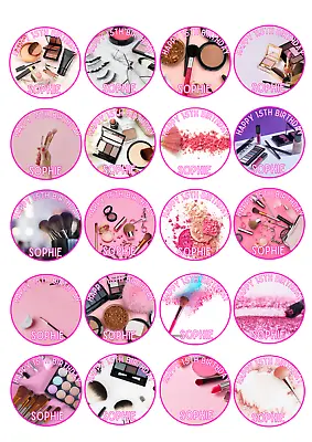 20 X Edible  Icing/wafer Make Up Theme Cupcake Toppers Personalised -  Uncut • £4.20