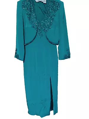 Vtg Black Tie Oleg Cassini Lillie Rubin Beaded Formal Gown Dress & Bolero Size 4 • $29.99