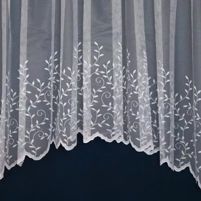 Jessica Lace Leaf Trail White Net Curtain Jardinieres Scalloped Hem  • £20.99