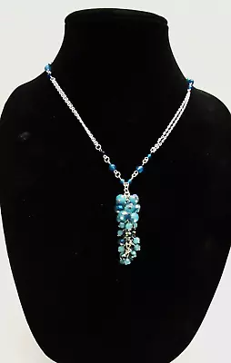 Macys Statement Necklace~Magnificent Dangling Blue~Cut Glass Silver Tone Chain • $14.95