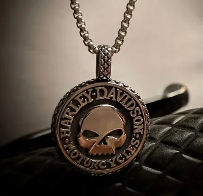 Harley Davidson Willie G Skull Reversible Pendant With Stainless Steel Necklace • $39.99