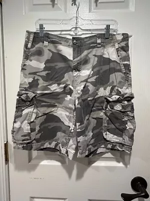 Faded Glory Size 34 Gray Camouflage Men's Heavyweight Cotton Cargo Shorts • $14.99