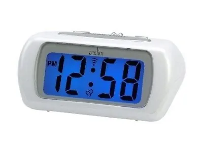 Acctim White Auric Alarm Clock Blue LCD Battery Operated Digital Lighted • £14.50