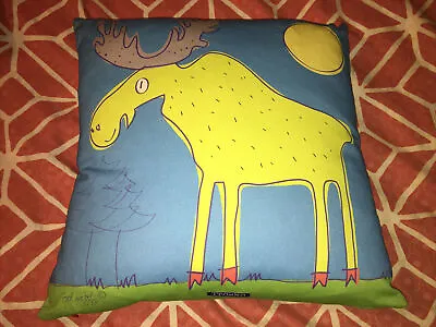 Trosko Solvejg Makaretz MAINE Linen Cotton Moose Graphic Throw Pillow 16x16 • $35
