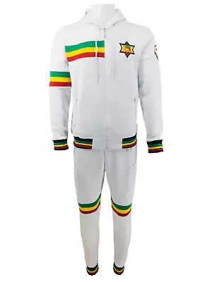 Men's Tracksuit Rasta 2 Piece Set Mens White Hoodie & Joggers Zip Pants Gym Wear • £45.17